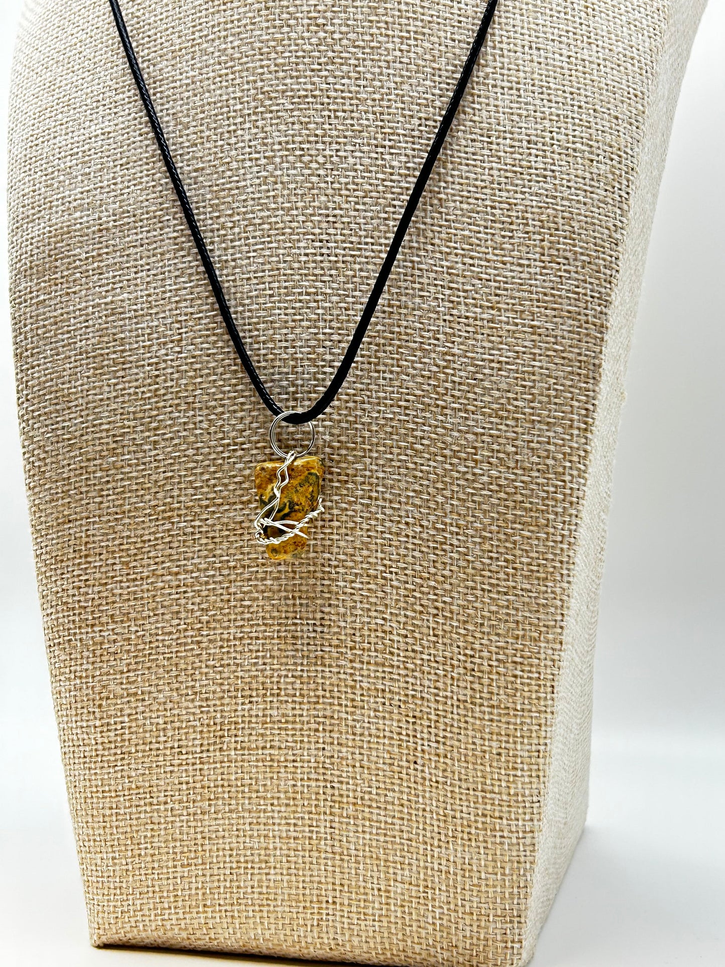 Handcrafted Jasper wire-wrapped pendant necklace.