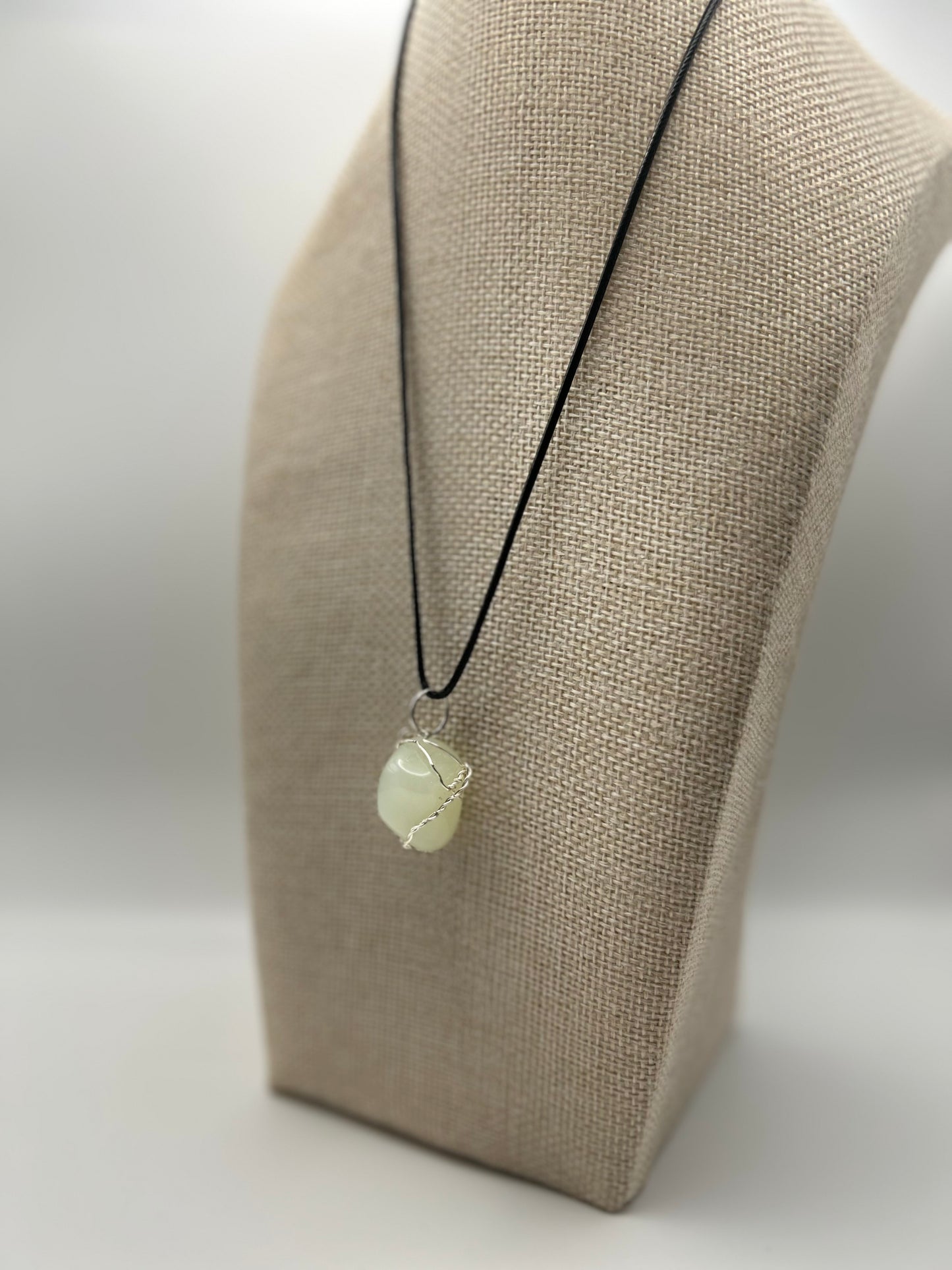 Handcrafted wire wrapped Light Green Jade gemstone pendant