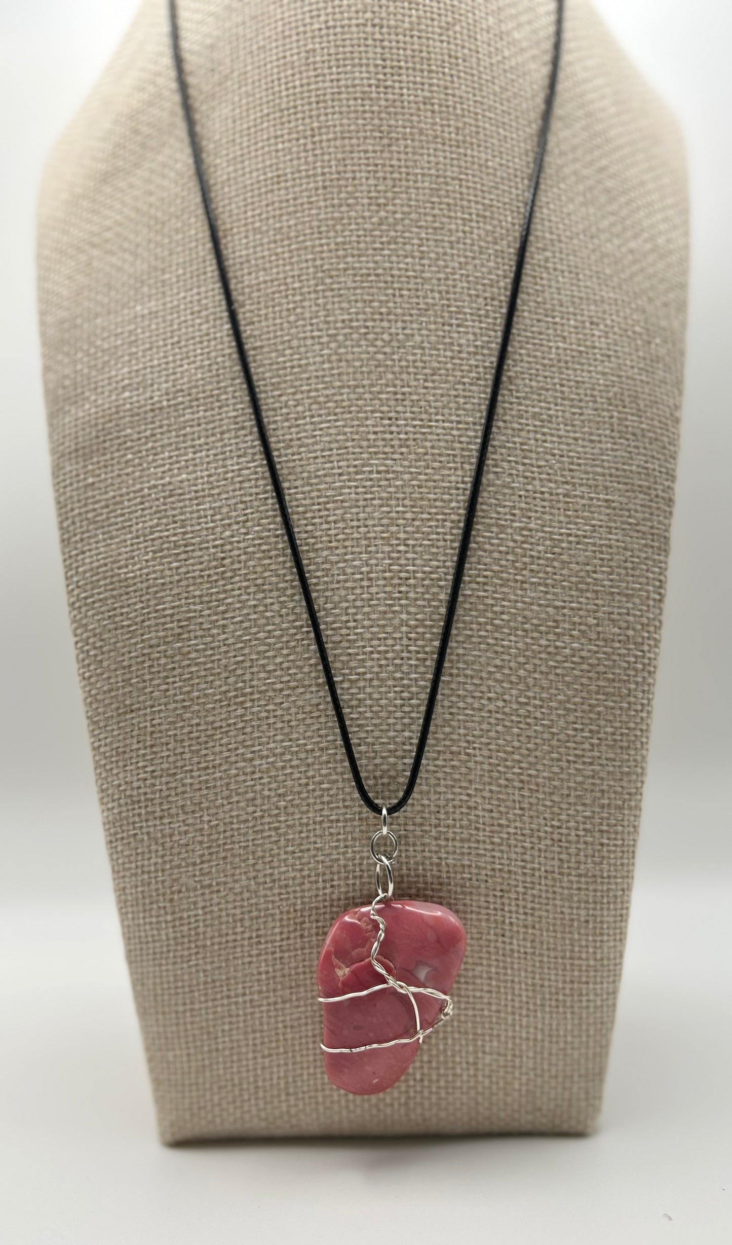 Handcrafted wire wrapped Rhodochrosite gemstone pendant