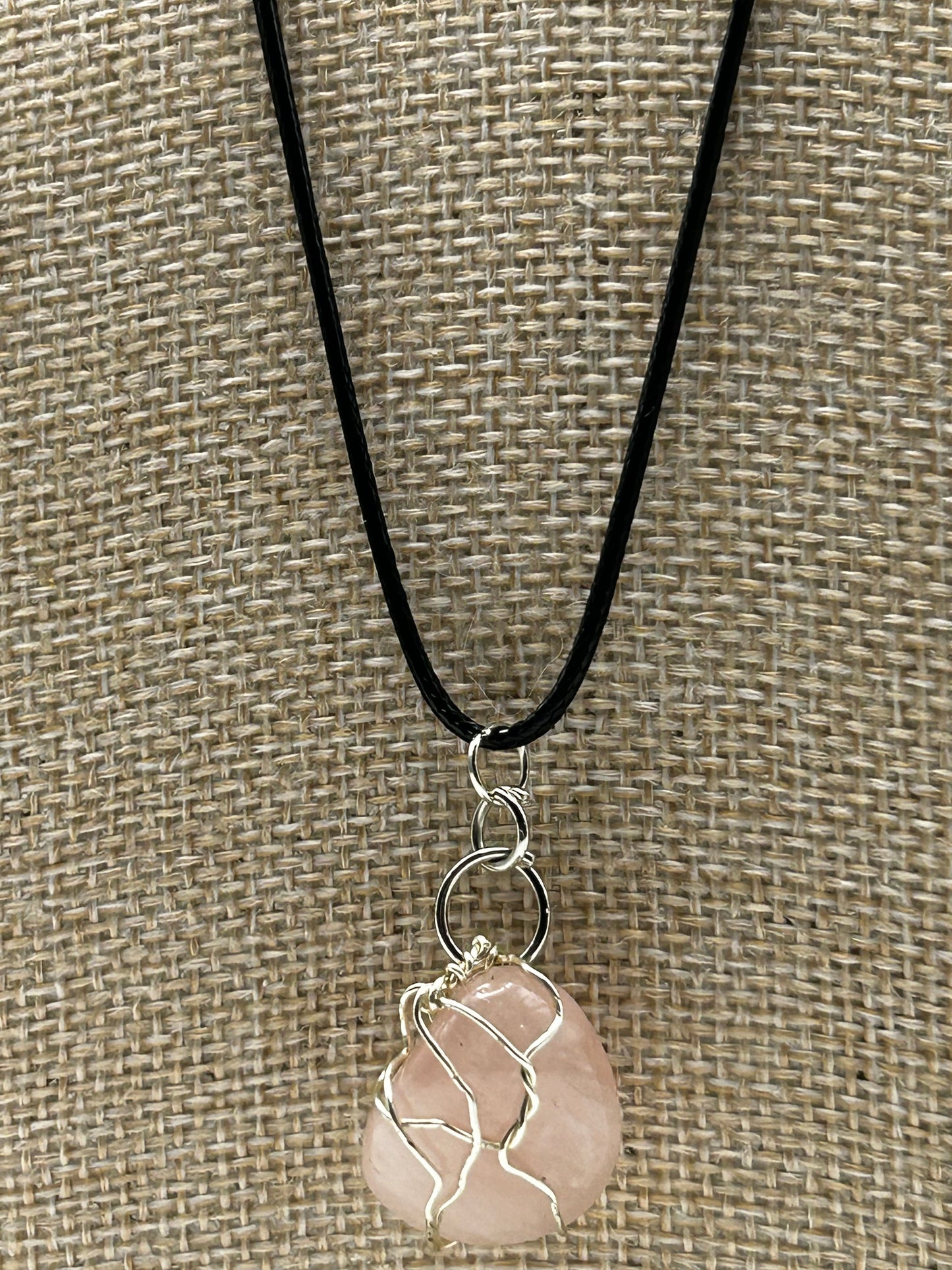 Handcrafted wire wrapped Rose Quartz gemstone necklace