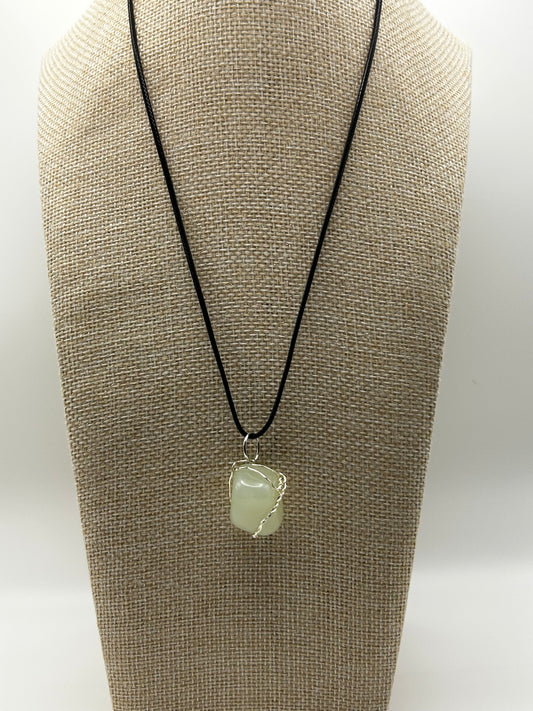 Handcrafted wire wrapped Light Green Jade gemstone pendant