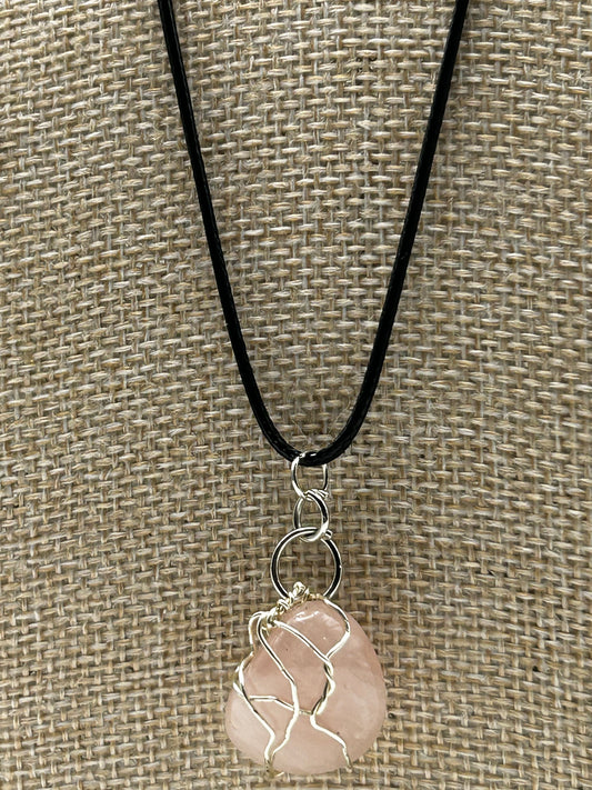 Handcrafted wire wrapped Rose Quartz gemstone necklace
