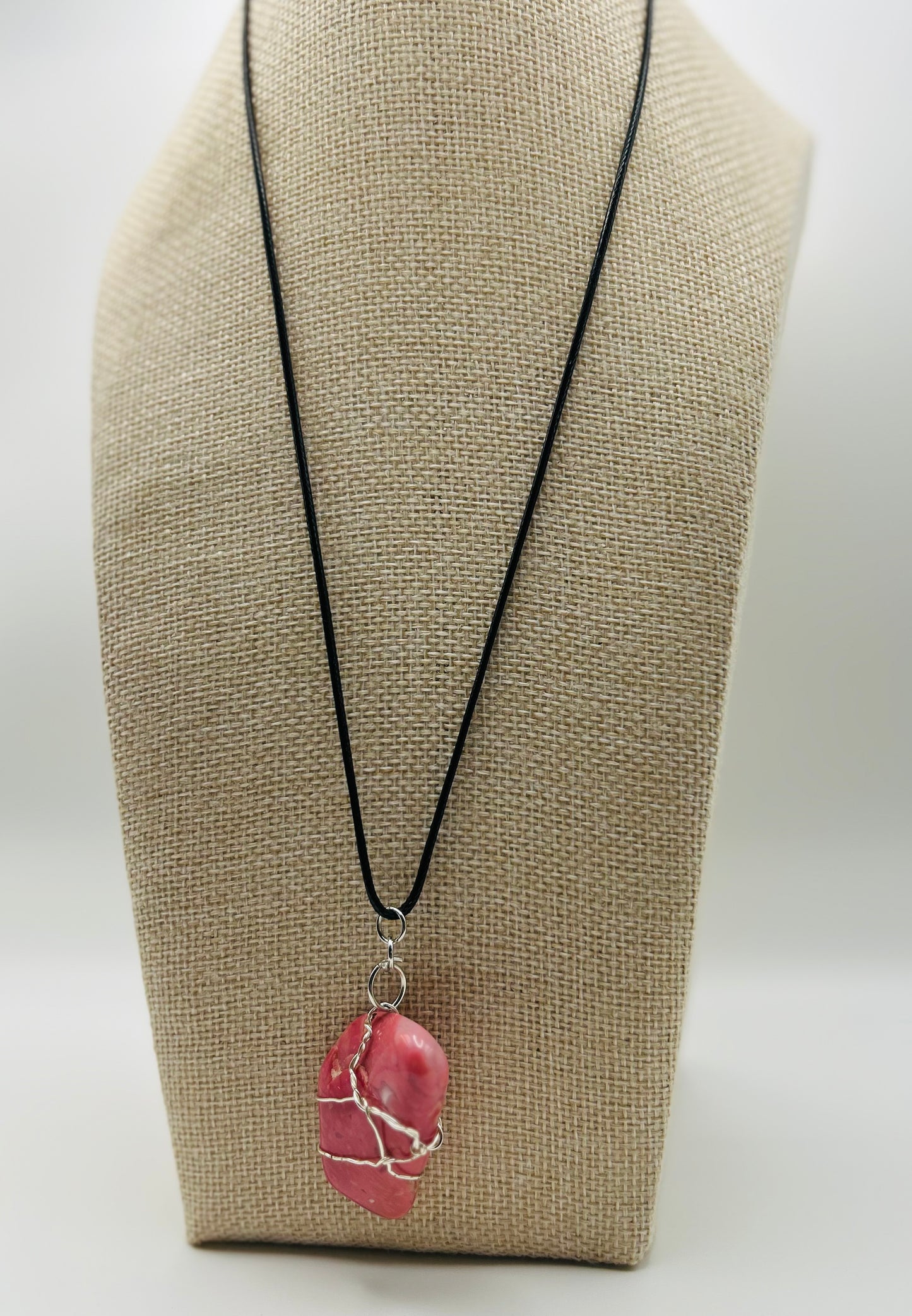 Handcrafted wire wrapped Rhodochrosite gemstone pendant