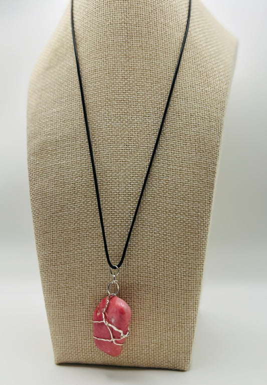 Handcrafted wire wrapped Rhodochrosite gemstone pendant