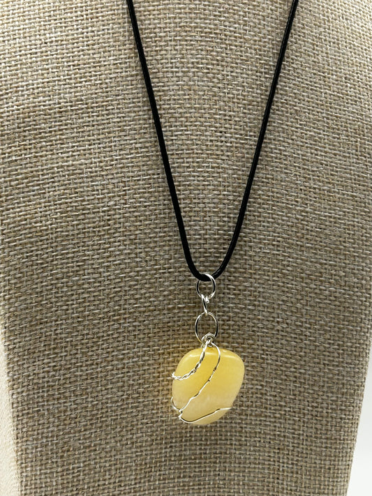 Wire wrapped Yellow Aventurine gemstone necklace