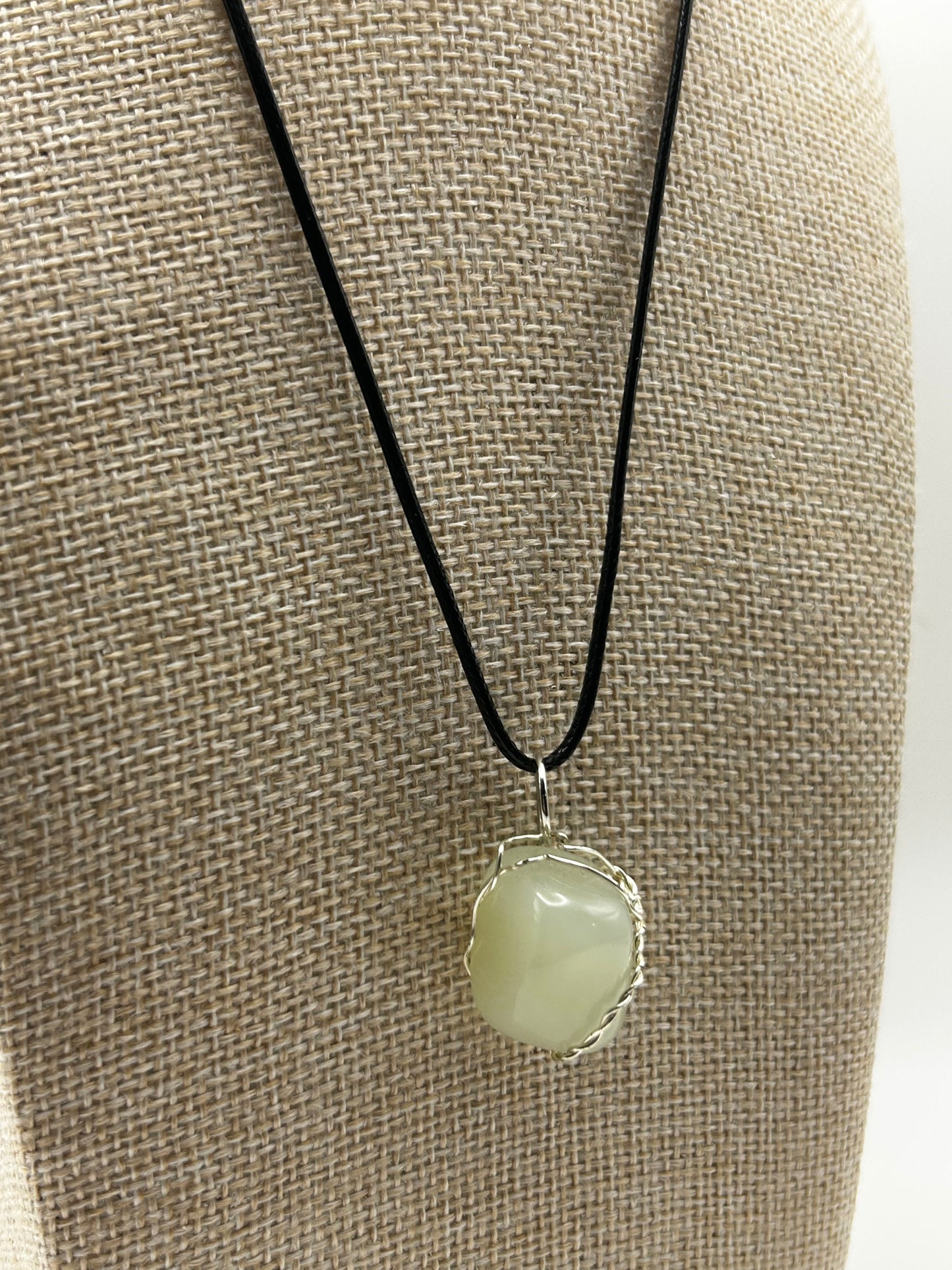Handcrafted wire wrapped Light Green Jade gemstone pendant
