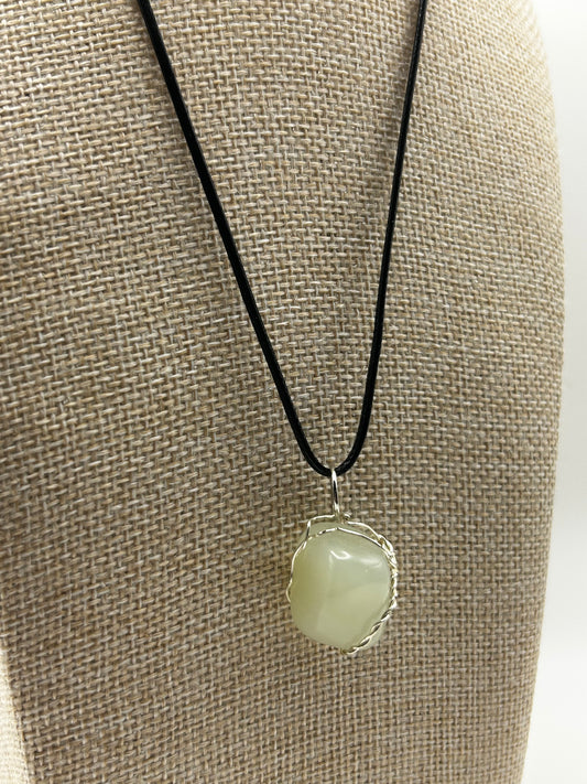 Handcrafted wire wrapped Light Green Jade gemstone pendant