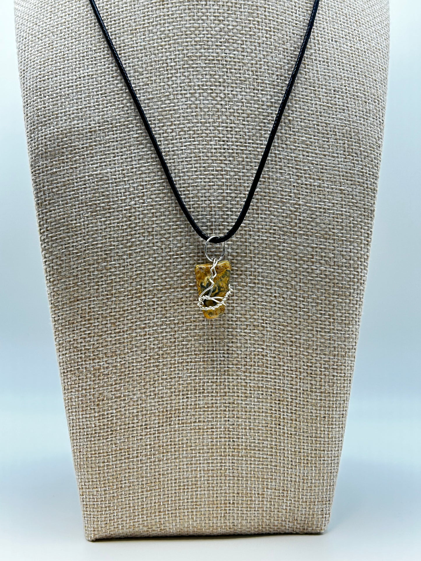 Handcrafted Jasper wire-wrapped pendant necklace.