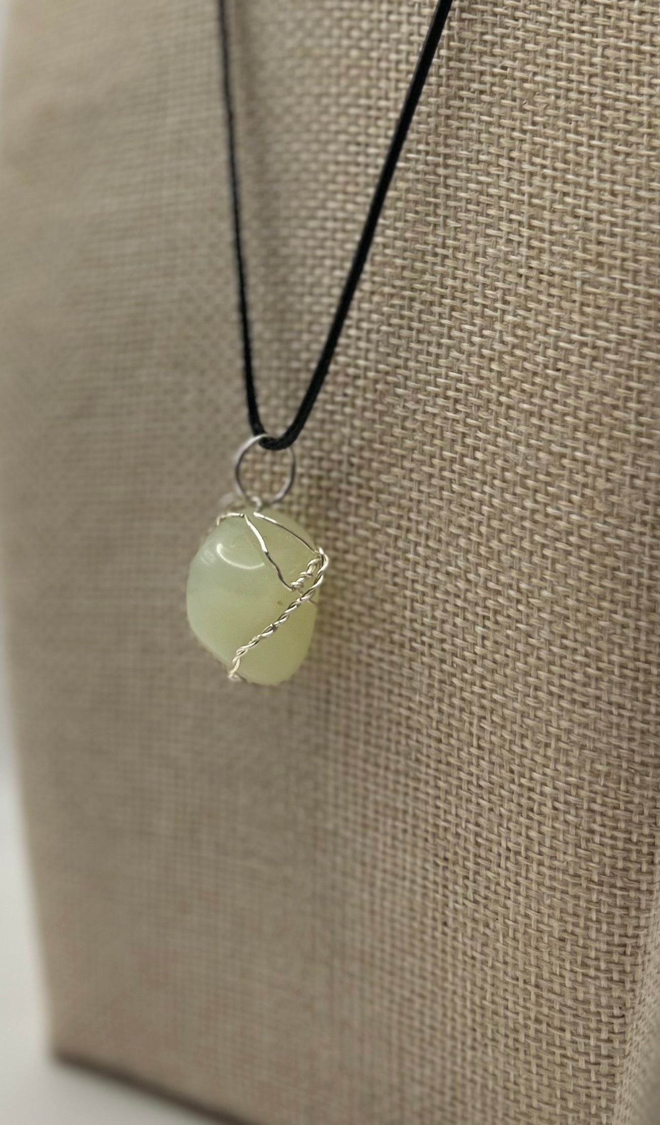 Handcrafted wire wrapped Light Green Jade gemstone pendant