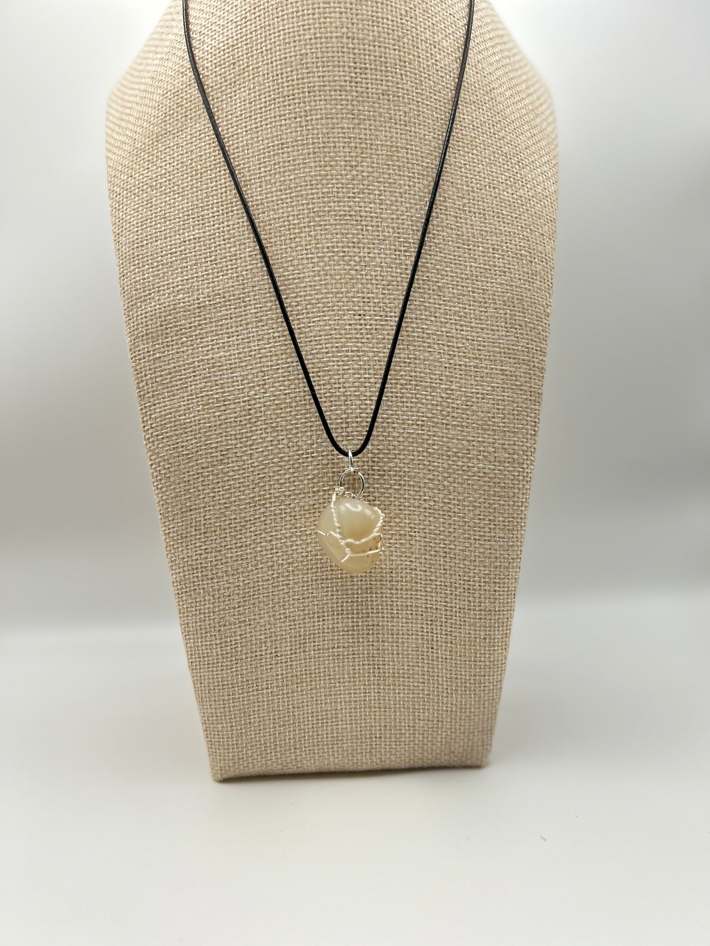 Handcrafted wire wrapped Yellow Agate gemstone necklace.