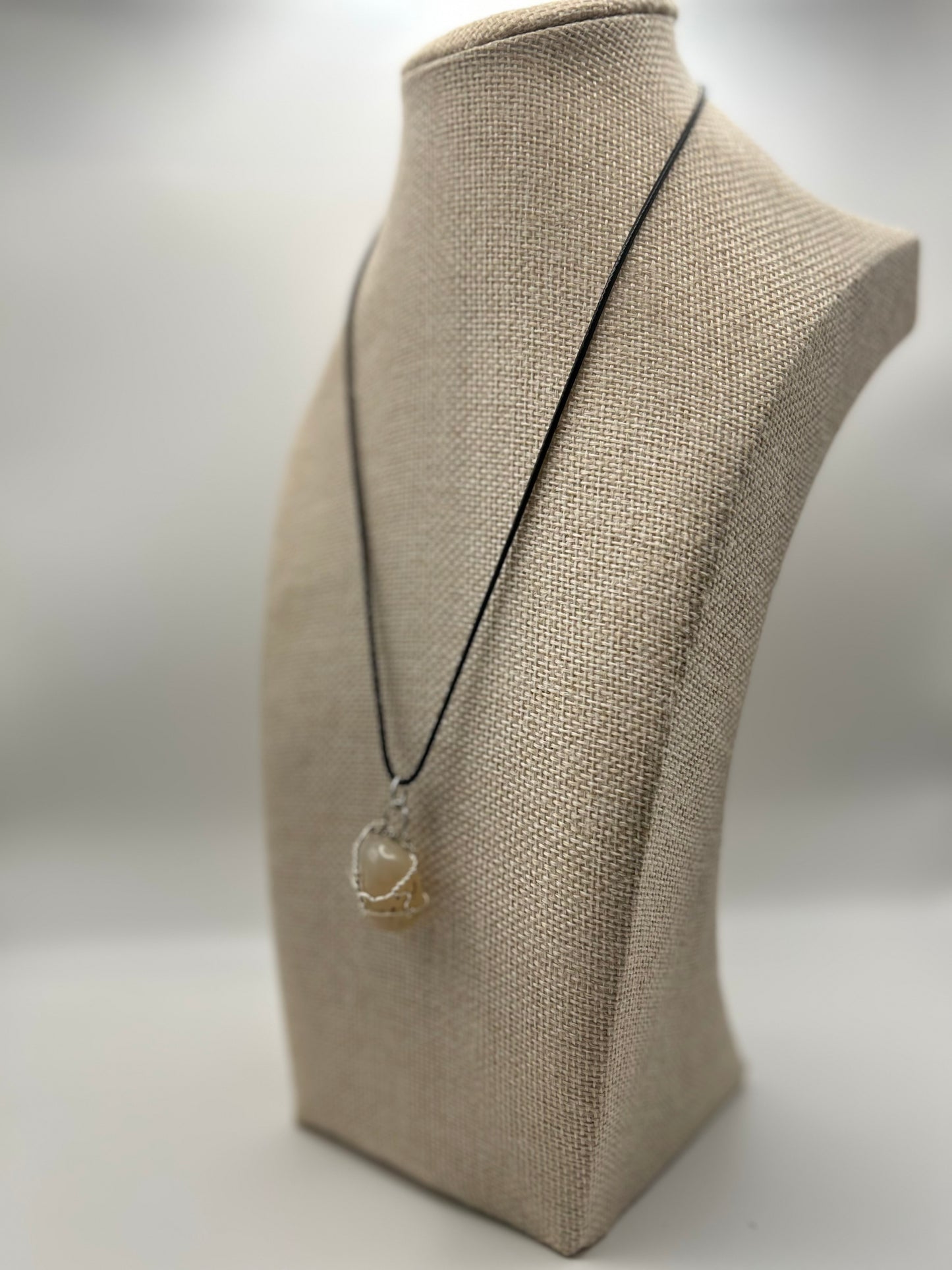Handcrafted wire wrapped Yellow Agate gemstone necklace.
