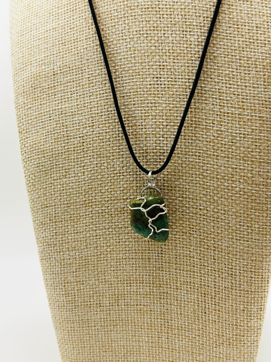 Handcrafted Chrysocolla wire wrapped pendant