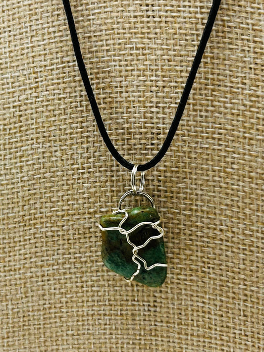 Handcrafted Chrysocolla wire wrapped pendant