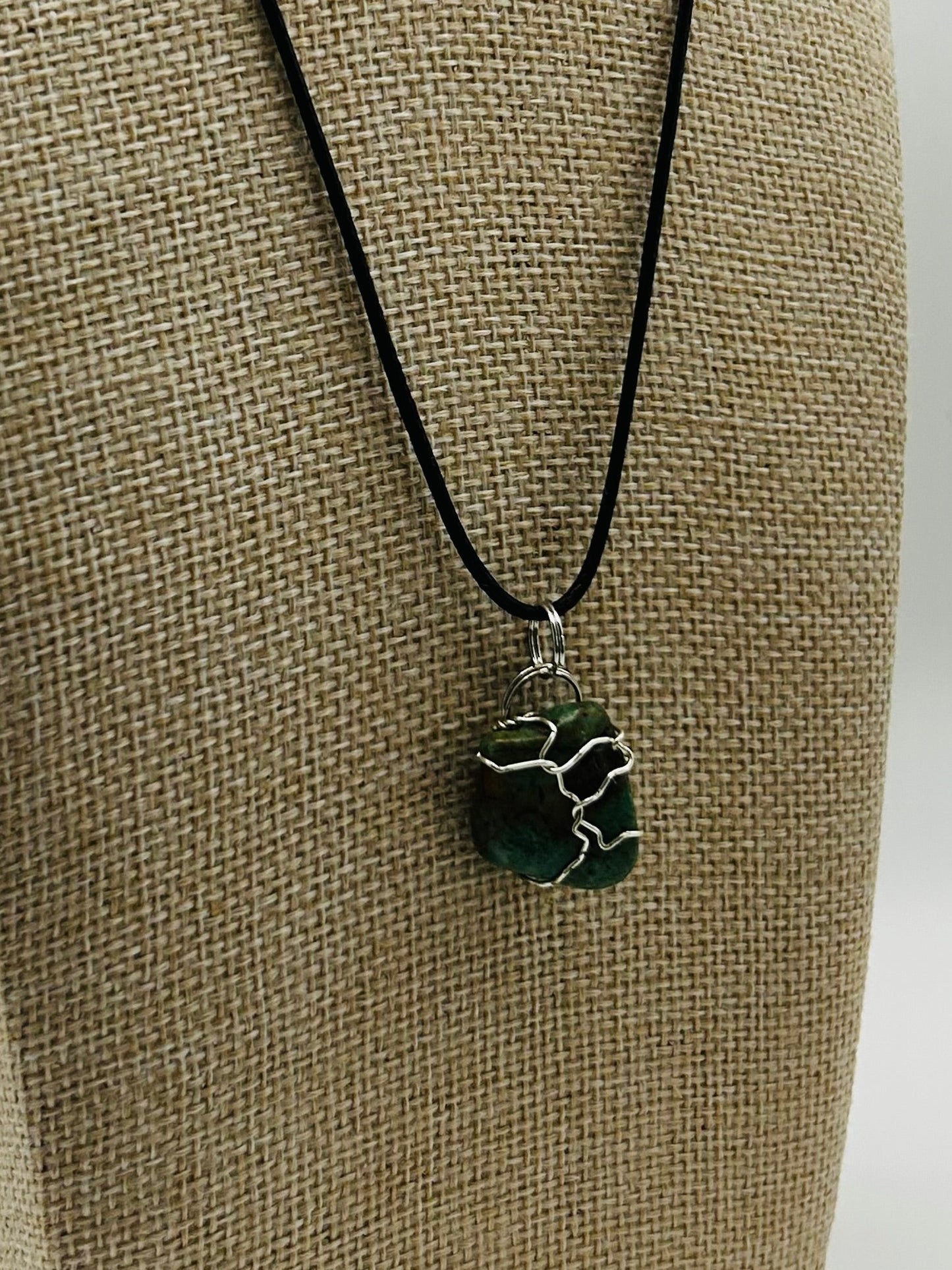 Handcrafted Chrysocolla wire wrapped pendant
