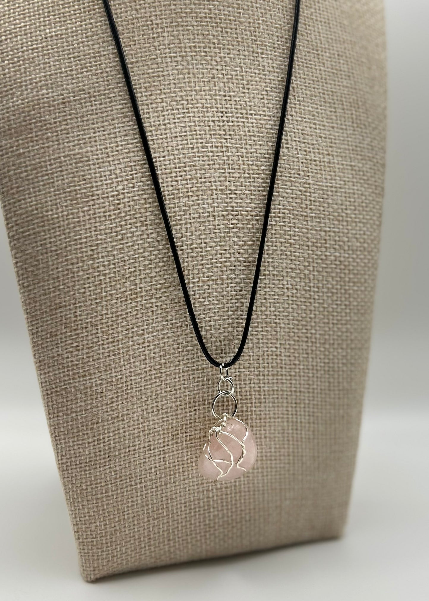Handcrafted wire wrapped Rose Quartz gemstone necklace