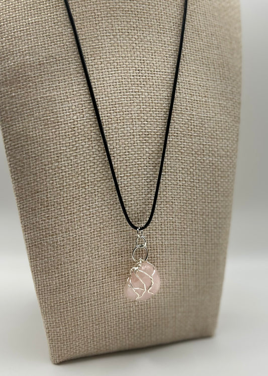 Handcrafted wire wrapped Rose Quartz gemstone necklace