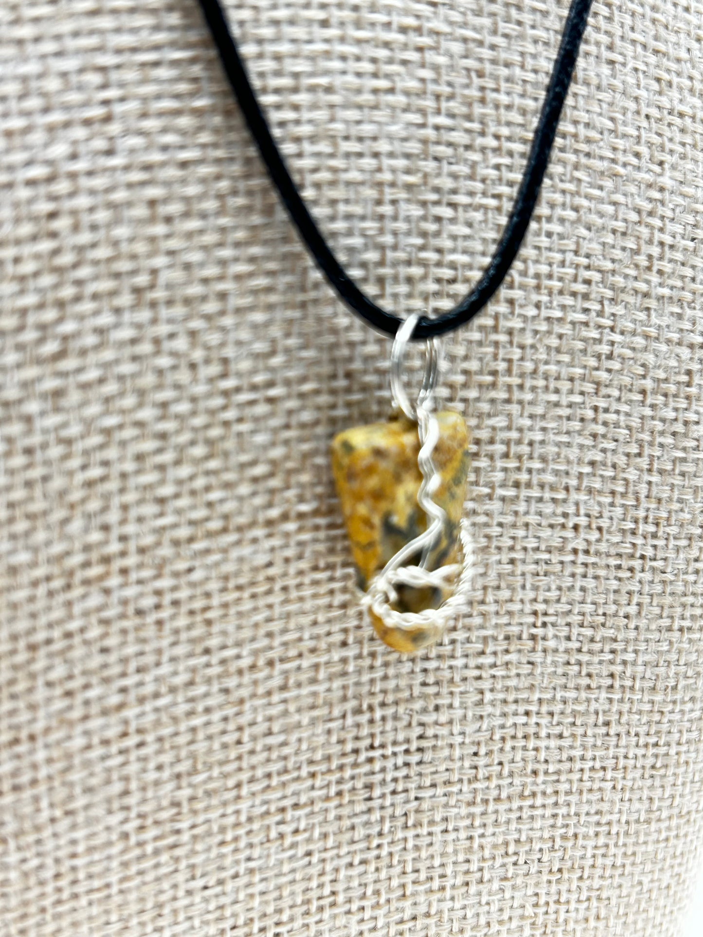 Handcrafted Jasper wire-wrapped pendant necklace.