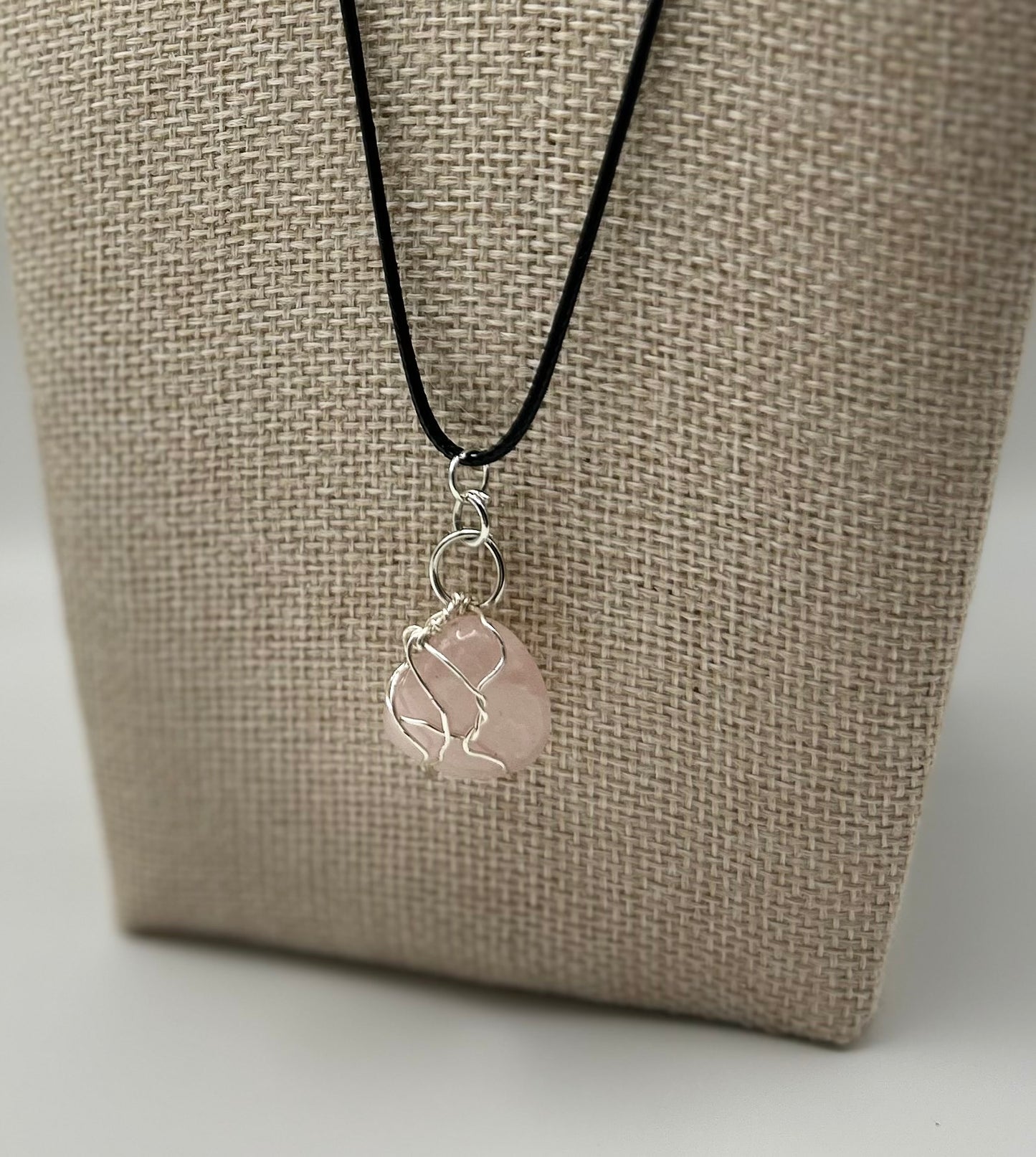 Handcrafted wire wrapped Rose Quartz gemstone necklace