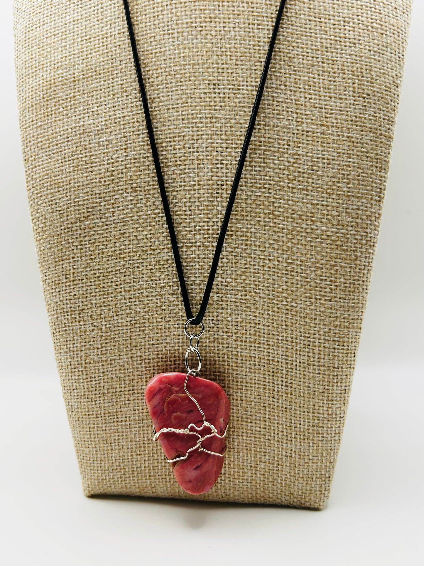 Handcrafted wire wrapped Rhodochrosite gemstone pendant