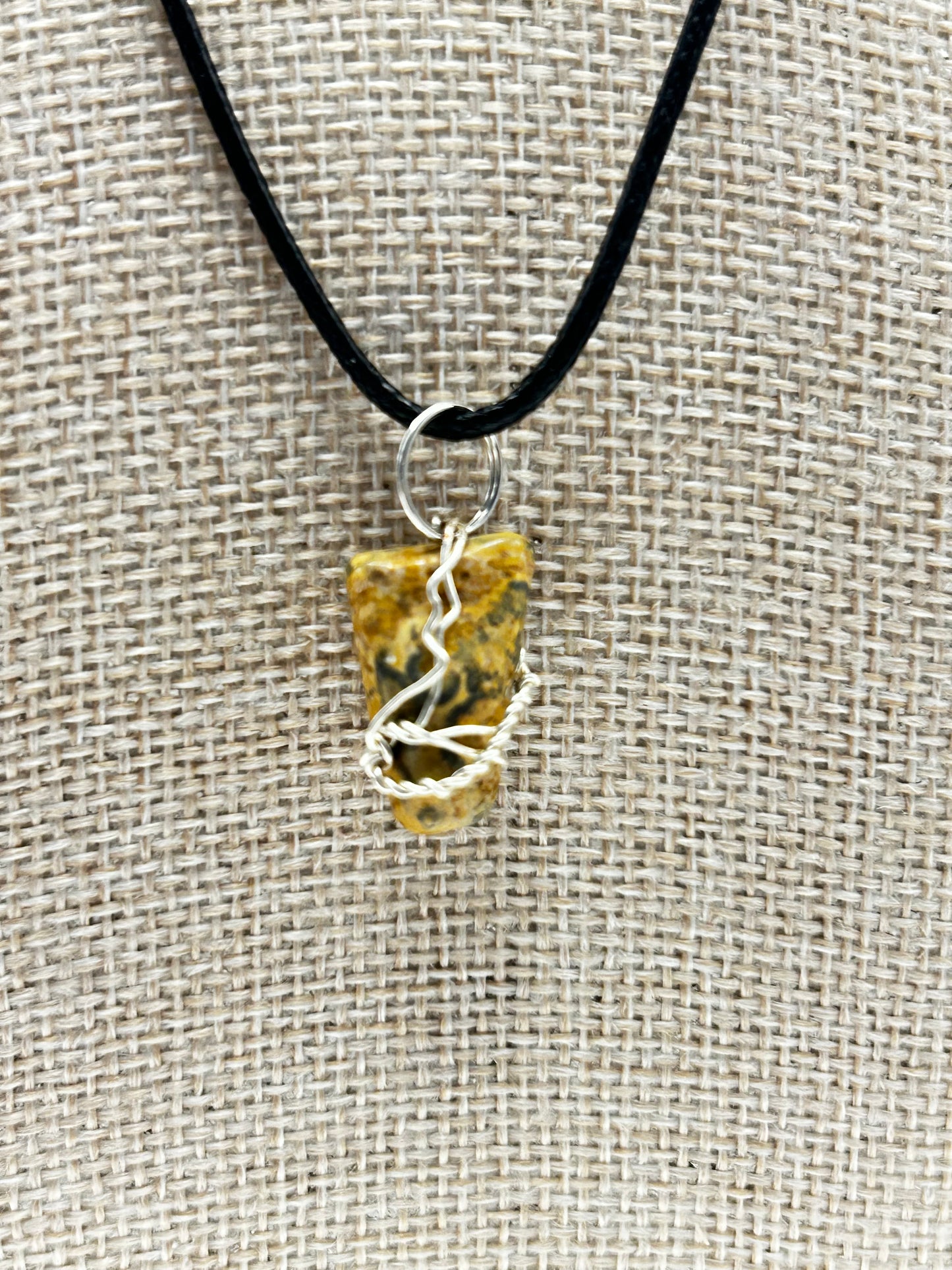 Handcrafted Jasper wire-wrapped pendant necklace.