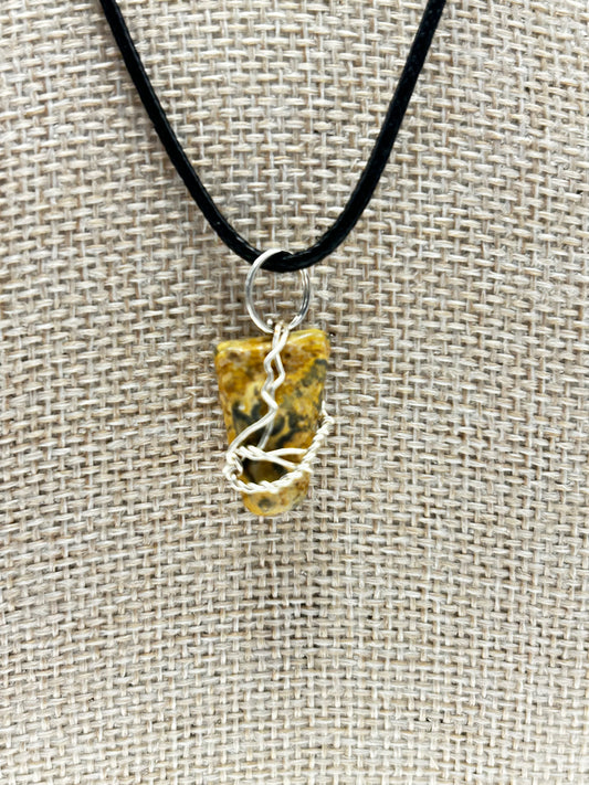 Handcrafted Jasper wire-wrapped pendant necklace.